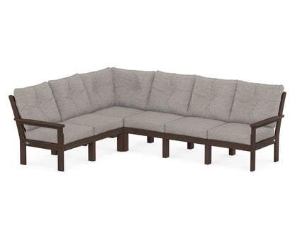 POLYWOOD® Vineyard 6-Piece Sectional in Mahogany / Weathered Tweed