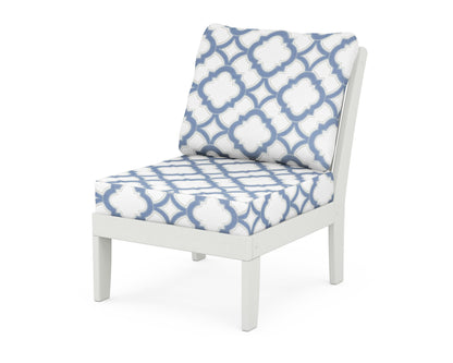 POLYWOOD® Braxton Modular Armless Chair in Vintage White / Trellis Sky Blue