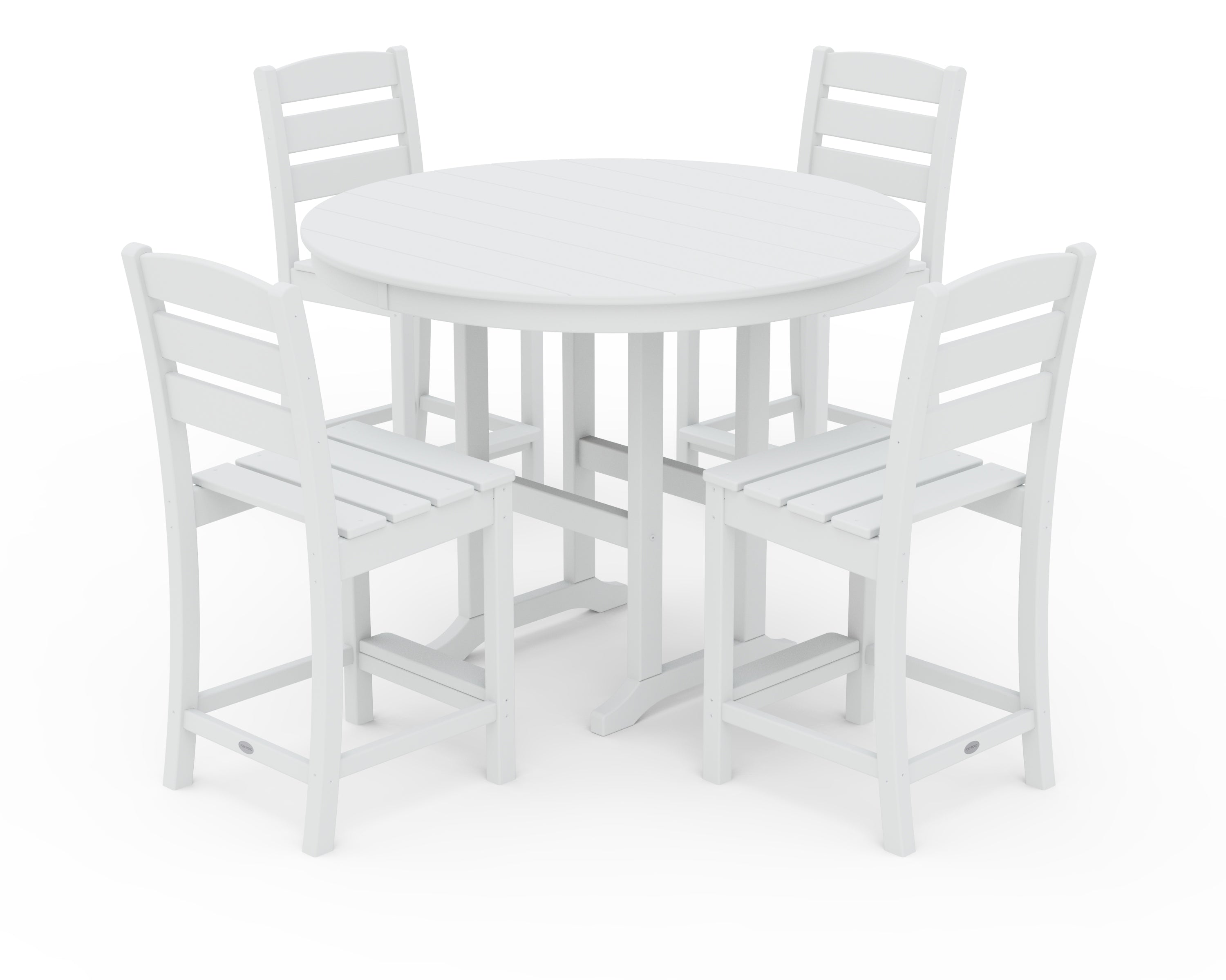 POLYWOOD® Lakeside 5-Piece Farmhouse Round Side Chair Counter  Set in White