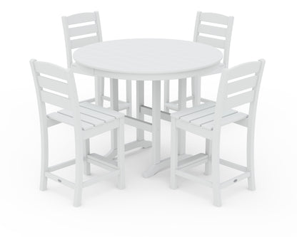 POLYWOOD® Lakeside 5-Piece Farmhouse Round Side Chair Counter  Set in White