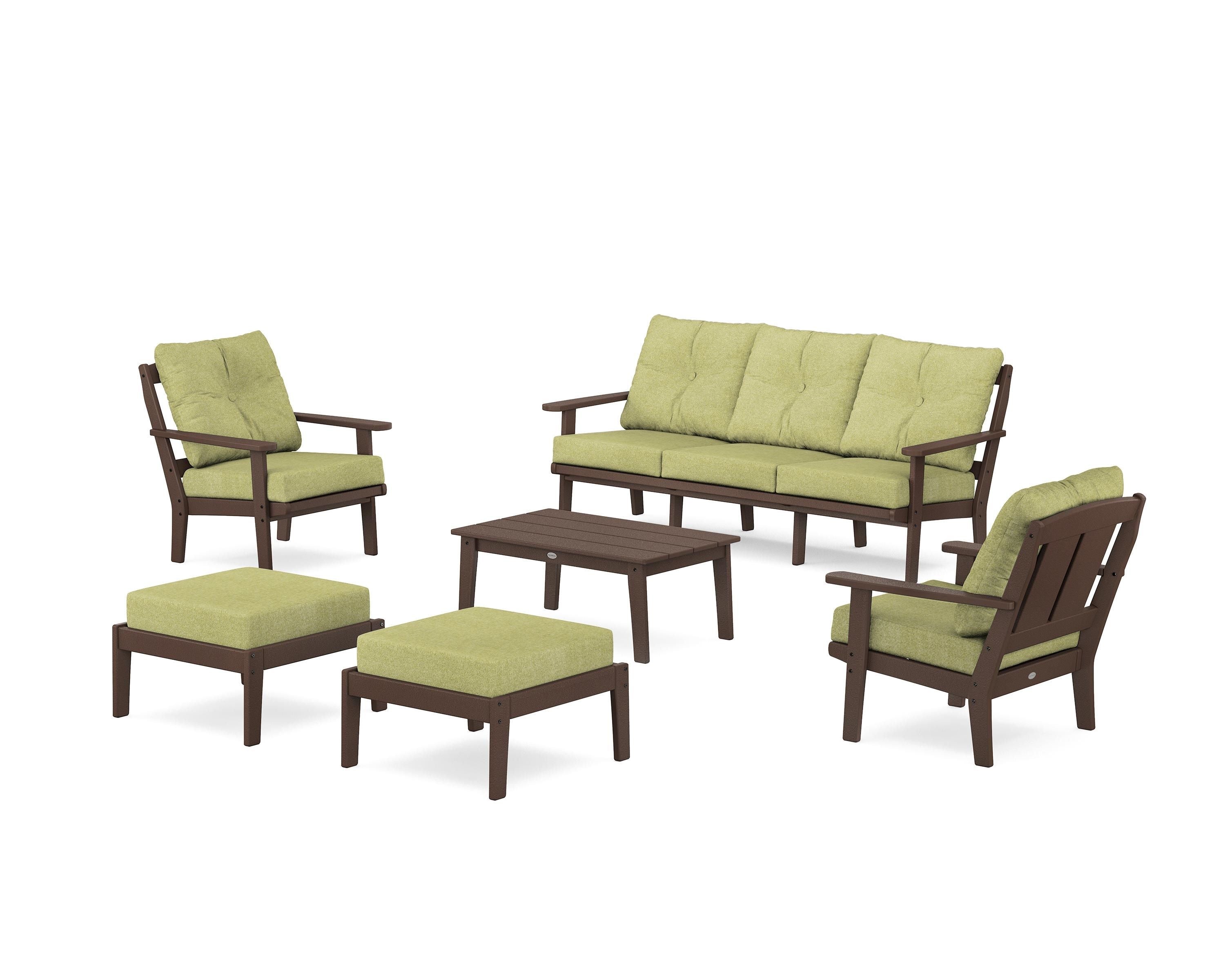 POLYWOOD® Mission 6-Piece Lounge Sofa Set in Mahogany / Chartreuse Boucle