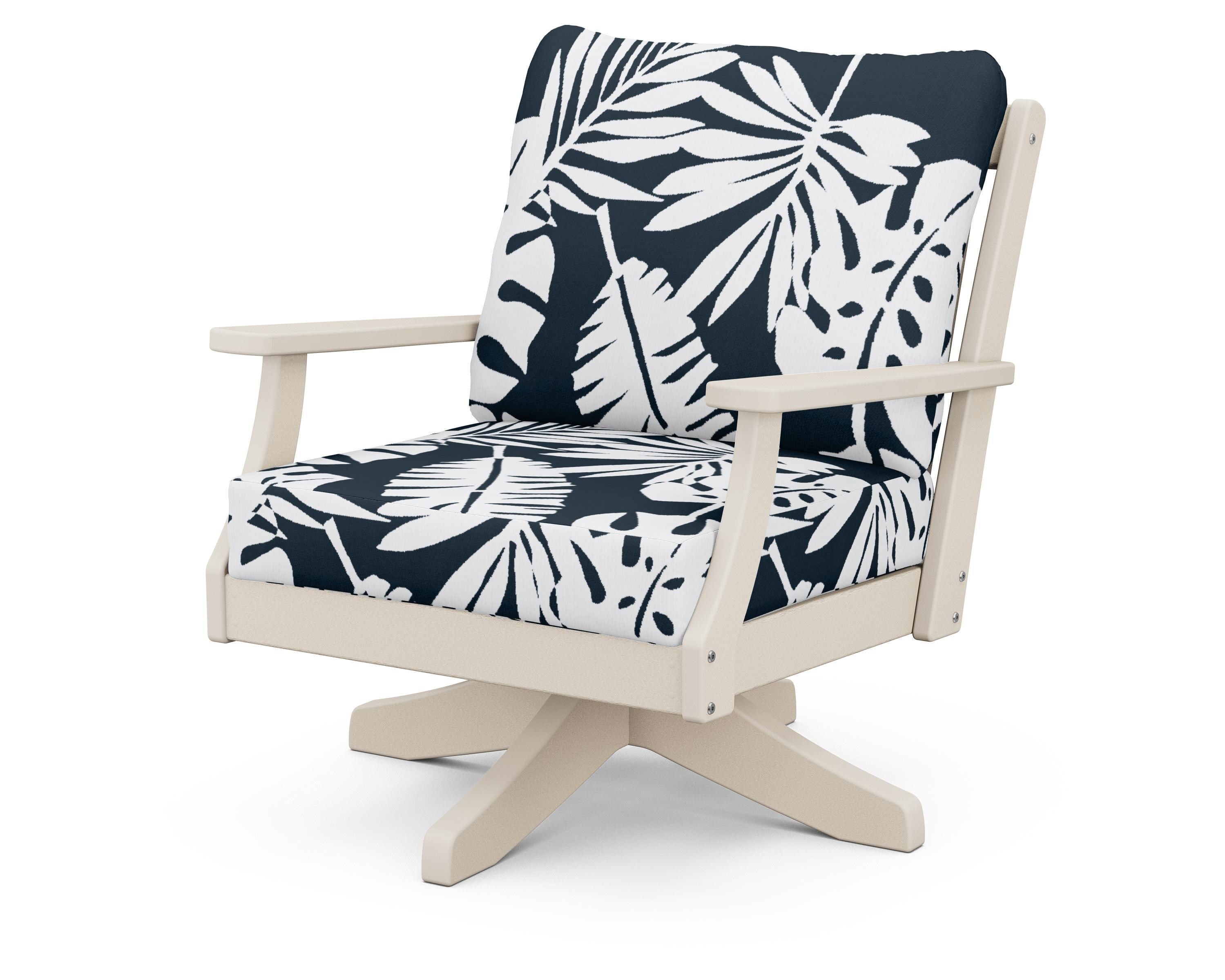 POLYWOOD® Braxton Deep Seating Swivel Chair in Sand / Leaf Marine Indigo