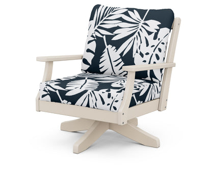POLYWOOD® Braxton Deep Seating Swivel Chair in Sand / Leaf Marine Indigo