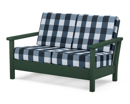 POLYWOOD® Harbour Deep Seating Loveseat in Green / Buffalo Plaid Marine Indigo