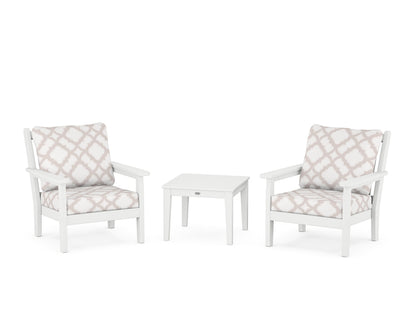 POLYWOOD® Chippendale 3-Piece Deep Seating Set in White / Trellis Dune Burlap