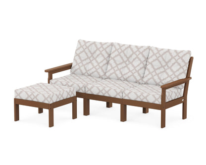 POLYWOOD® Vineyard 4-Piece Sectional with Ottoman in Teak / Trellis Dune Burlap