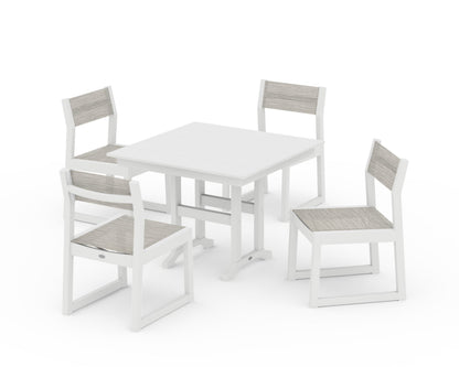 POLYWOOD® EDGE Sling Side Chair 5-Piece Farmhouse Dining Set in White / Birch Sling