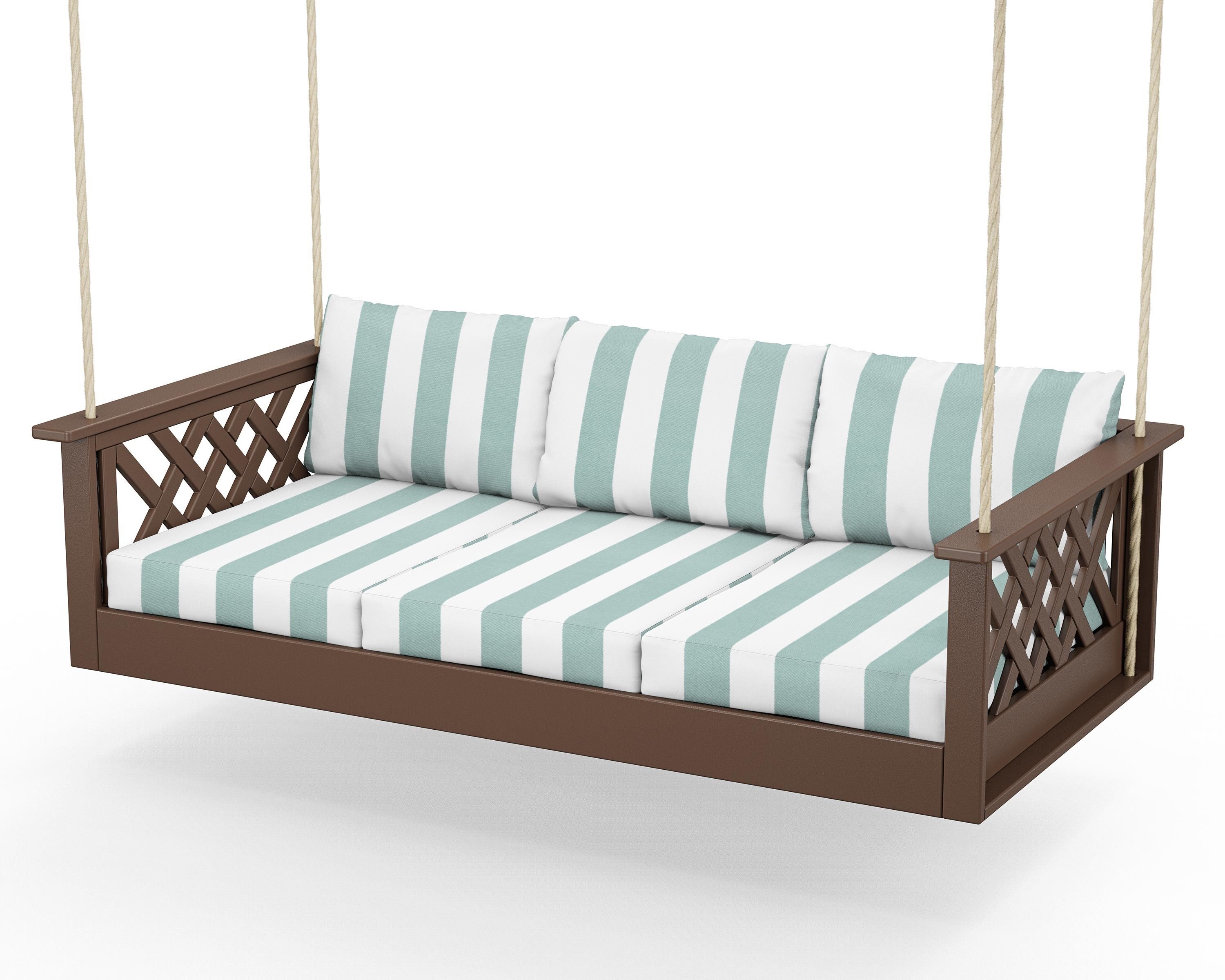 Country Living Wovendale Daybed Swing in Mahogany / Cabana Stripe Glacier Spa