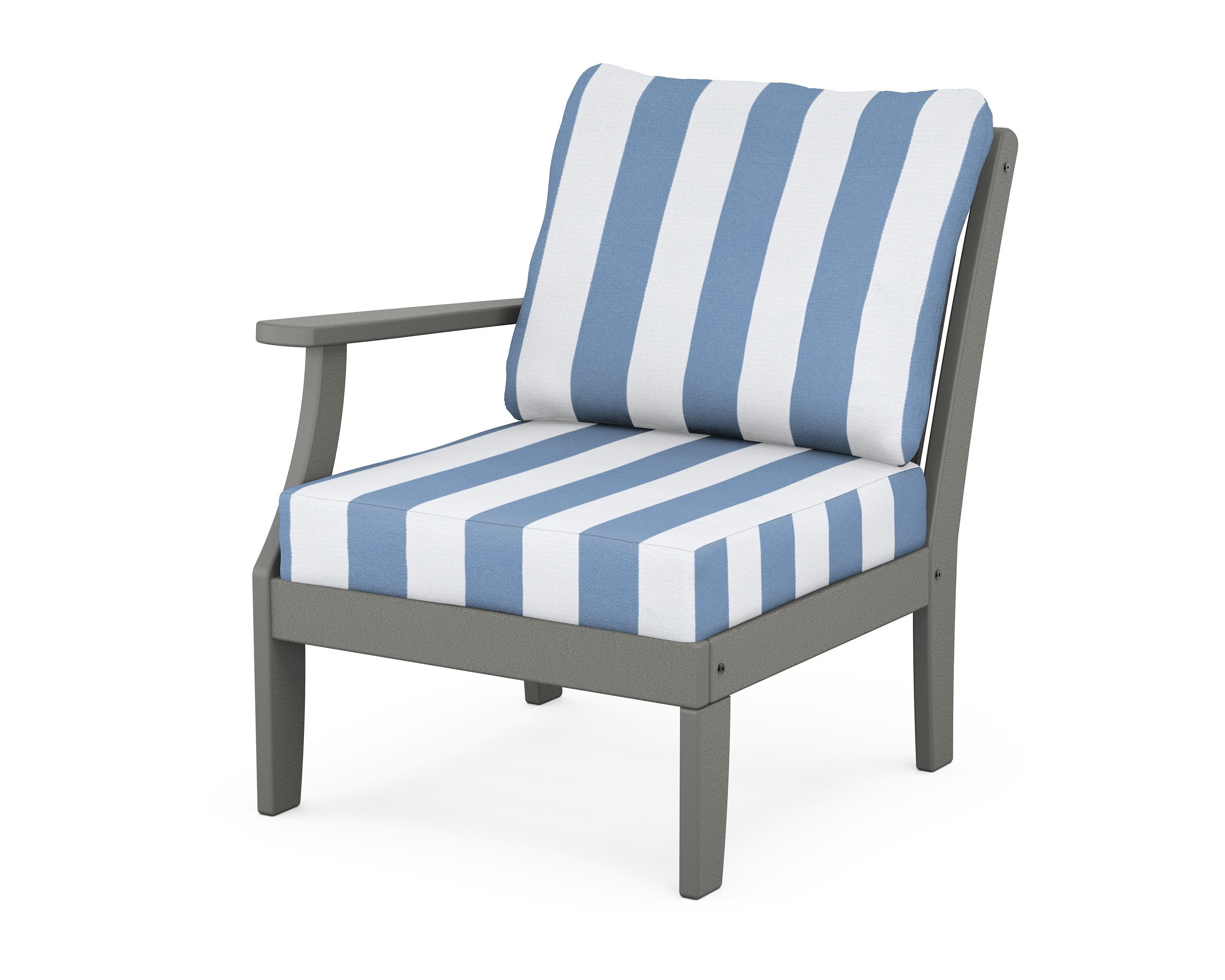 POLYWOOD® Braxton Modular Left Arm Chair in Slate Grey / Cabana Stripe Sky Blue