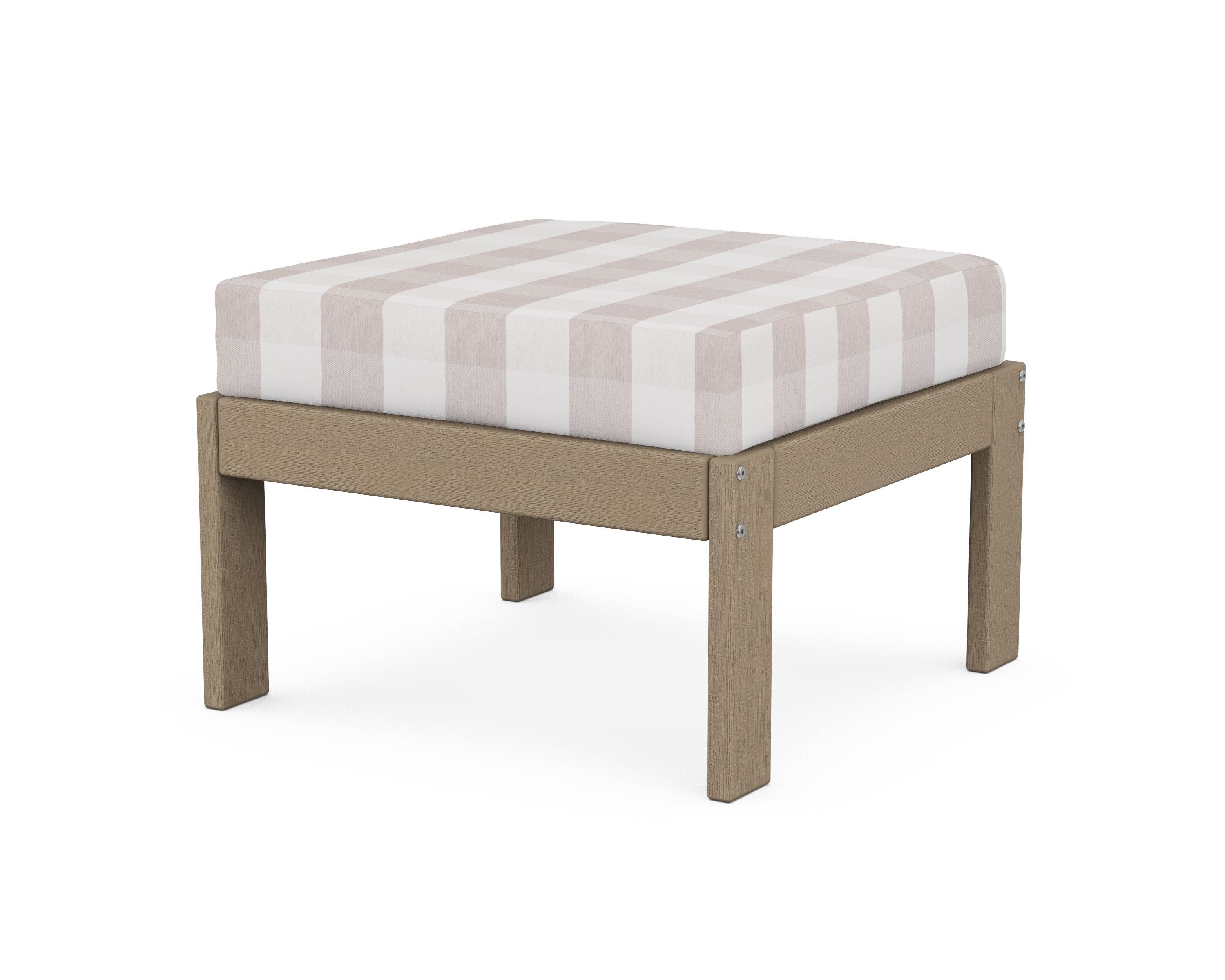 POLYWOOD® Vineyard Modular Ottoman in Vintage Sahara / Buffalo Plaid Dune Burlap