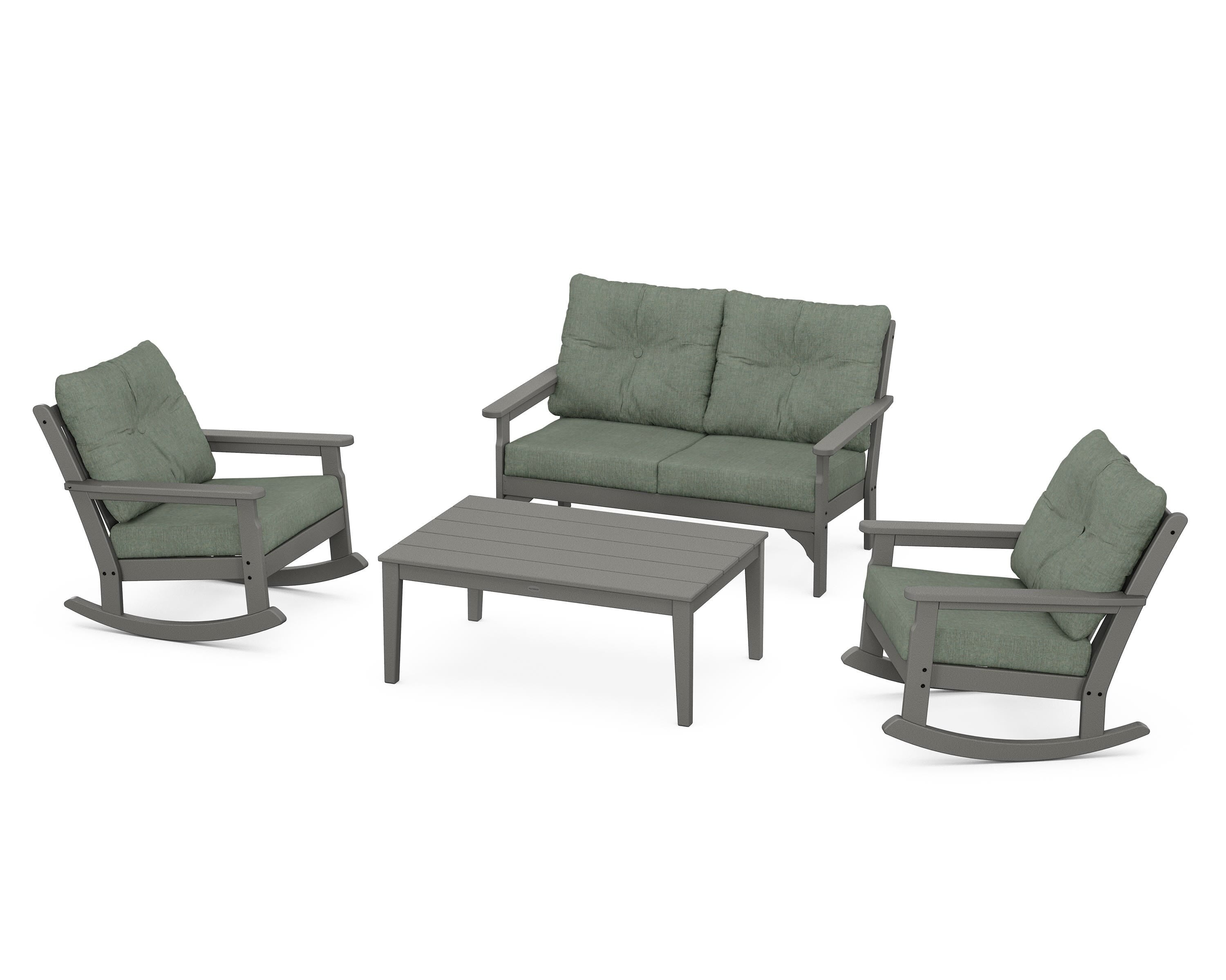 POLYWOOD® Vineyard 4-Piece Deep Seating Rocking Chair Set in Slate Grey / Cast Sage