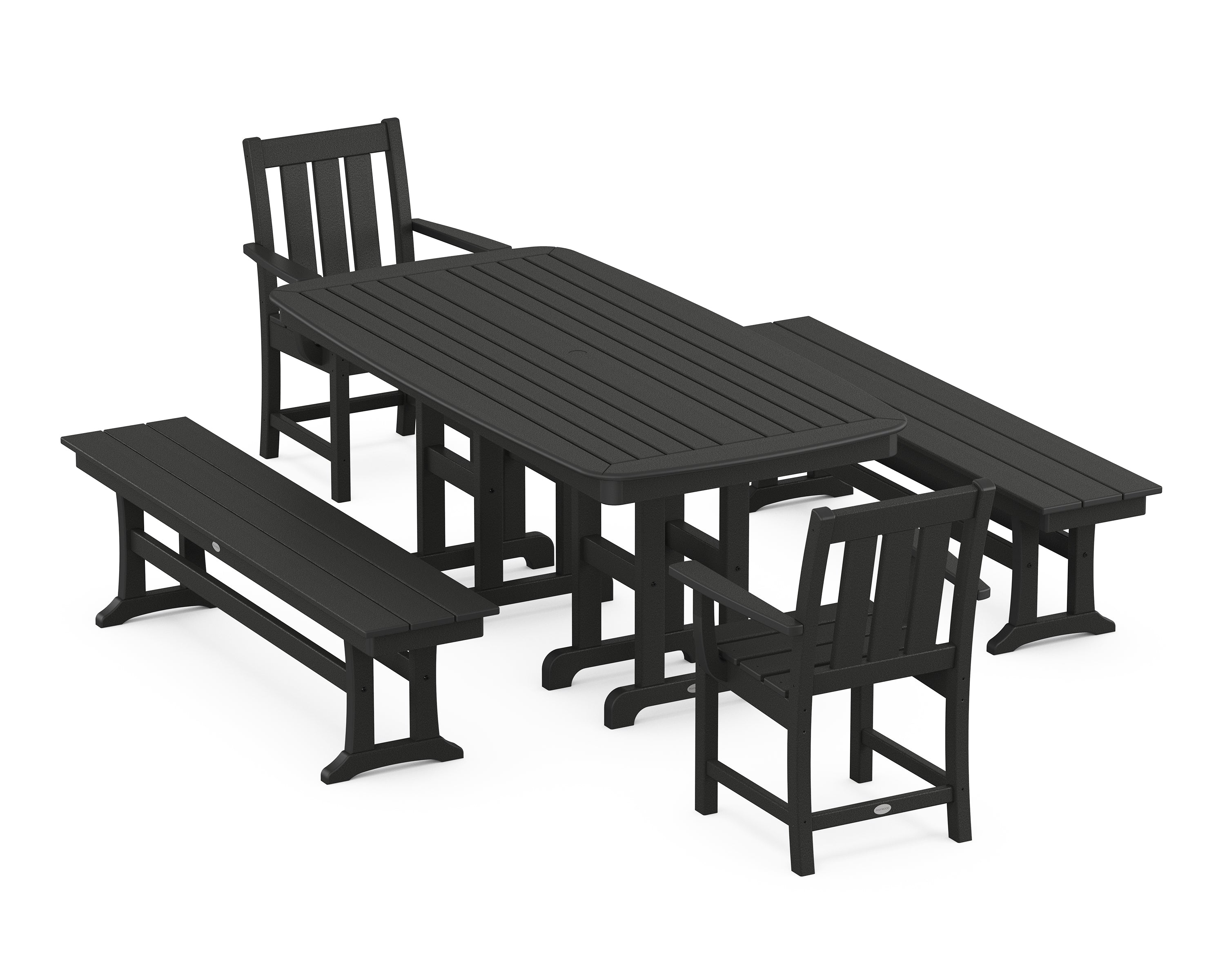 POLYWOOD® Oxford 5-Piece Dining Set with Benches in Black