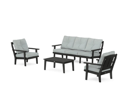 POLYWOOD® Mission 4-Piece Deep Seating Set with Sofa in Black / Spa
