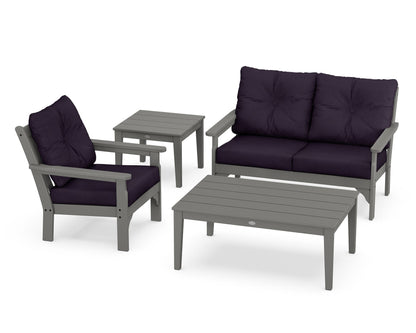 POLYWOOD® Vineyard 4-Piece Deep Seating Set in Slate Grey / Navy Linen