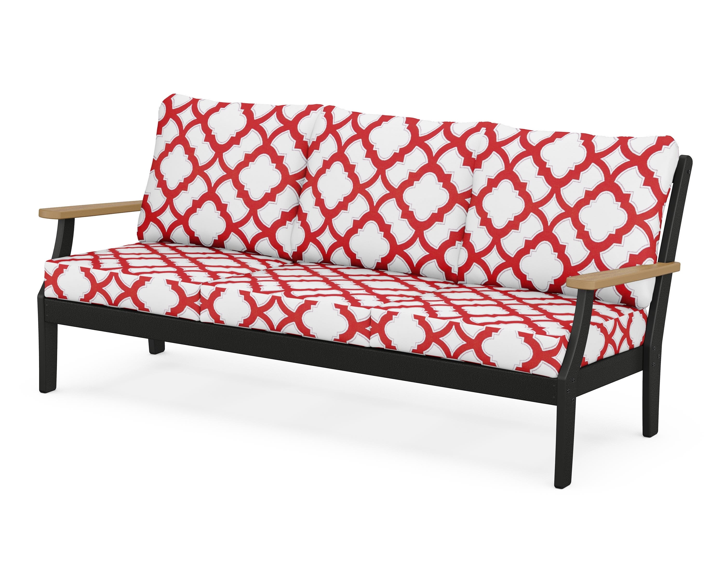 POLYWOOD® Braxton Deep Seating Sofa in Black / Natural / Trellis Crimson