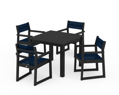 POLYWOOD® EDGE Sling Arm Chair 5-Piece Parsons Dining Set in Black / Navy Blue Sling