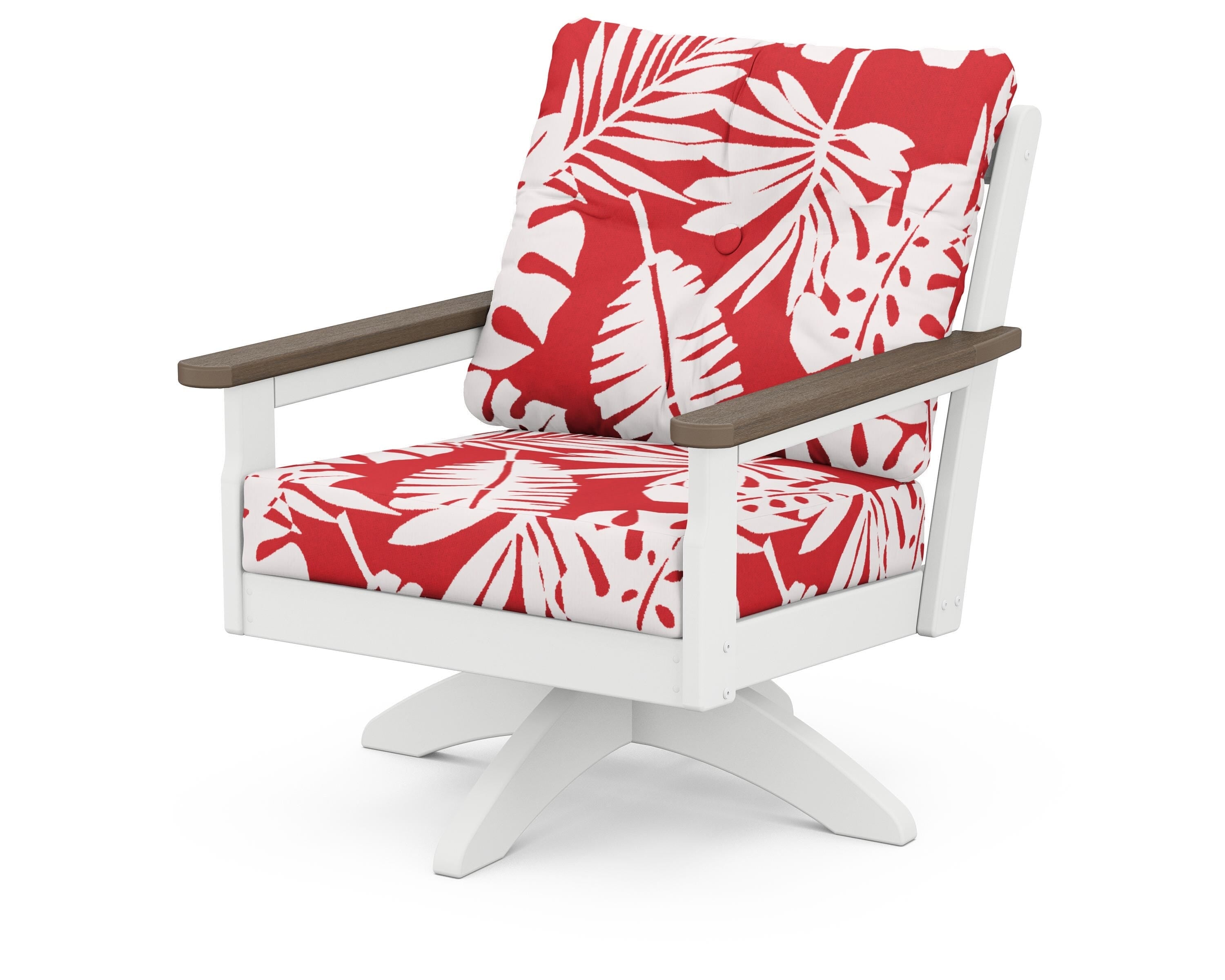 POLYWOOD® Vineyard Deep Seating Swivel Chair in White / Kona / Leaf Crimson