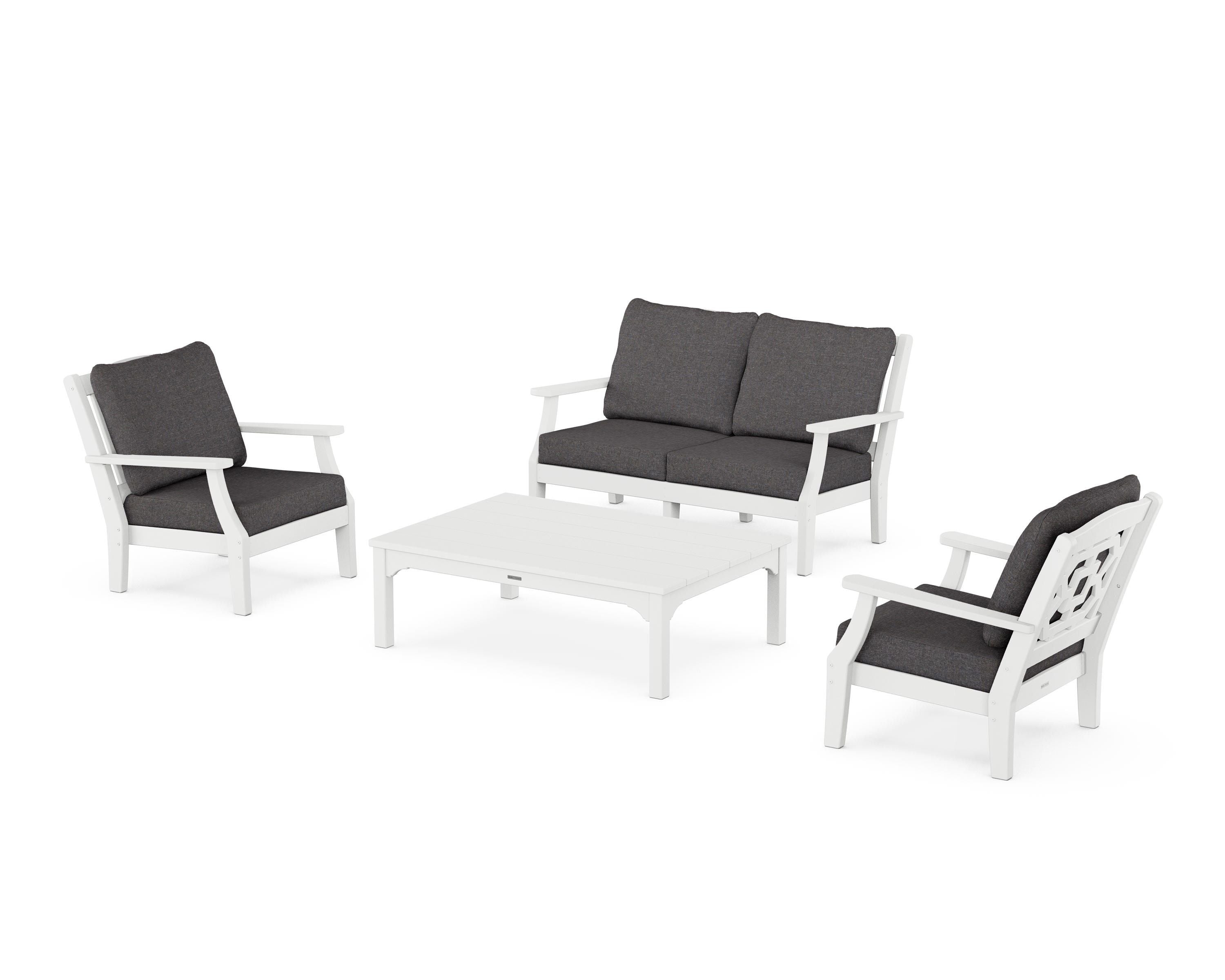 Martha Stewart by POLYWOOD® Chinoiserie 4-Piece Deep Seating Set with Loveseat in White / Ash Charcoal