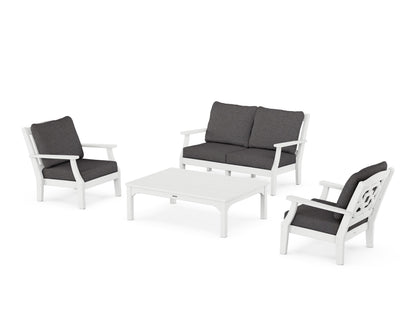 Martha Stewart by POLYWOOD® Chinoiserie 4-Piece Deep Seating Set with Loveseat in White / Ash Charcoal