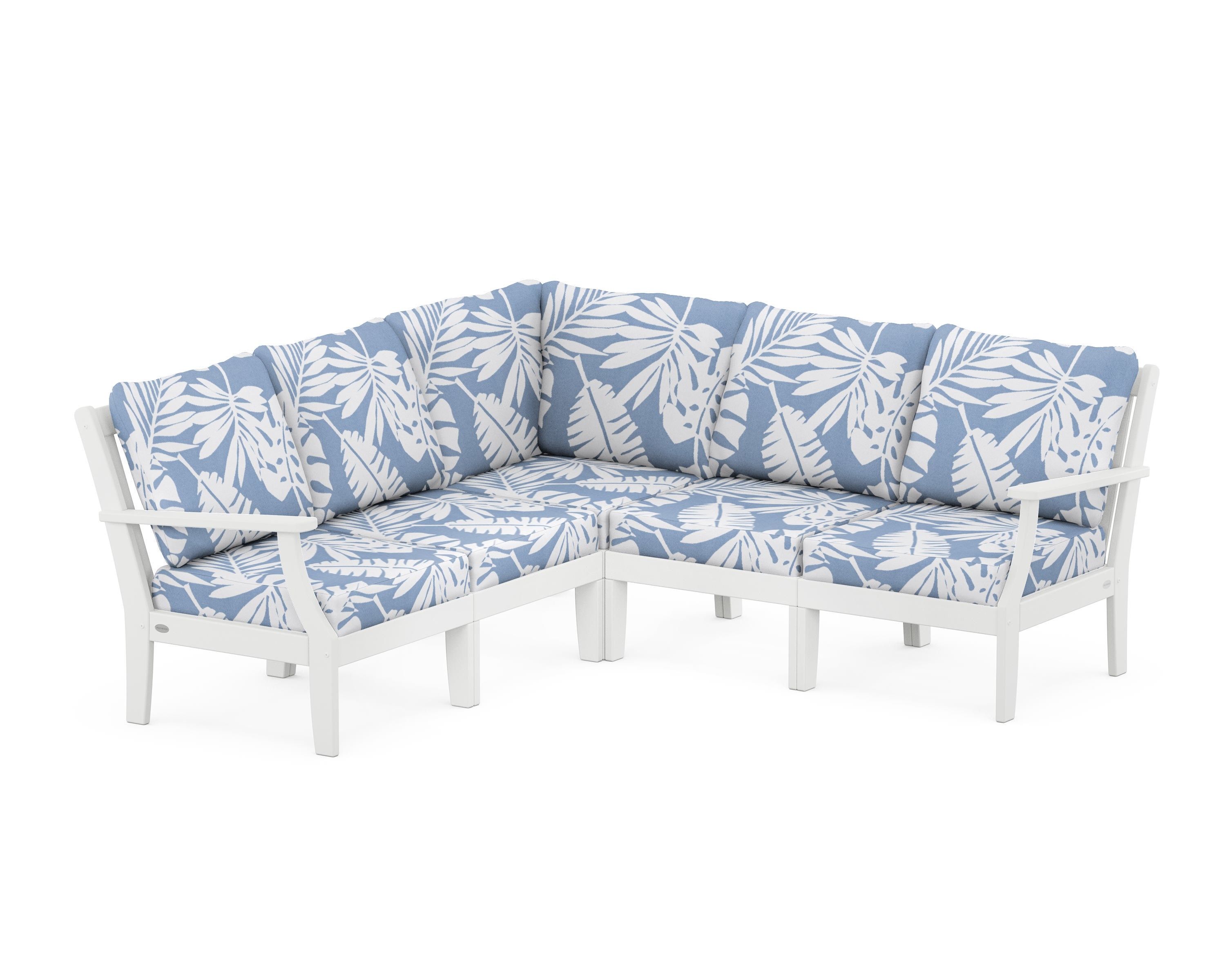 POLYWOOD® Braxton Modular 5-Piece Deep Seating Set in White / Leaf Sky Blue