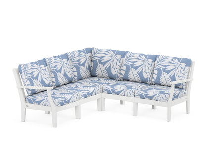 POLYWOOD® Braxton Modular 5-Piece Deep Seating Set in White / Leaf Sky Blue