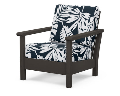 POLYWOOD® Harbour Deep Seating Chair in Vintage Coffee / Leaf Marine Indigo