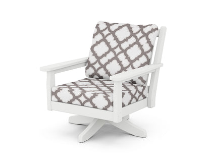 POLYWOOD® Chippendale Deep Seating Swivel Chair in White / Trellis Grey Mist