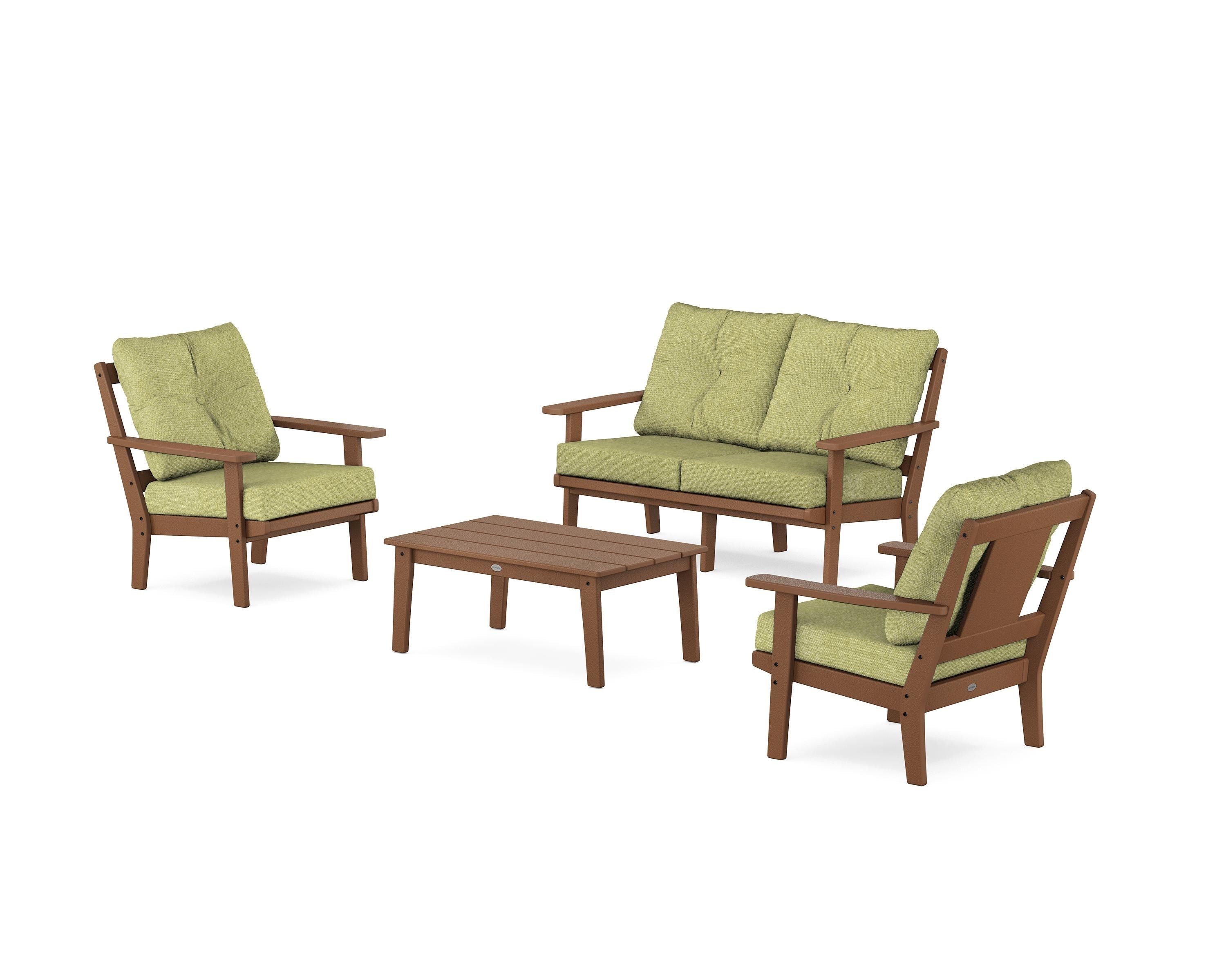 POLYWOOD® Prairie 4-Piece Deep Seating Set with Loveseat in Teak / Chartreuse Boucle
