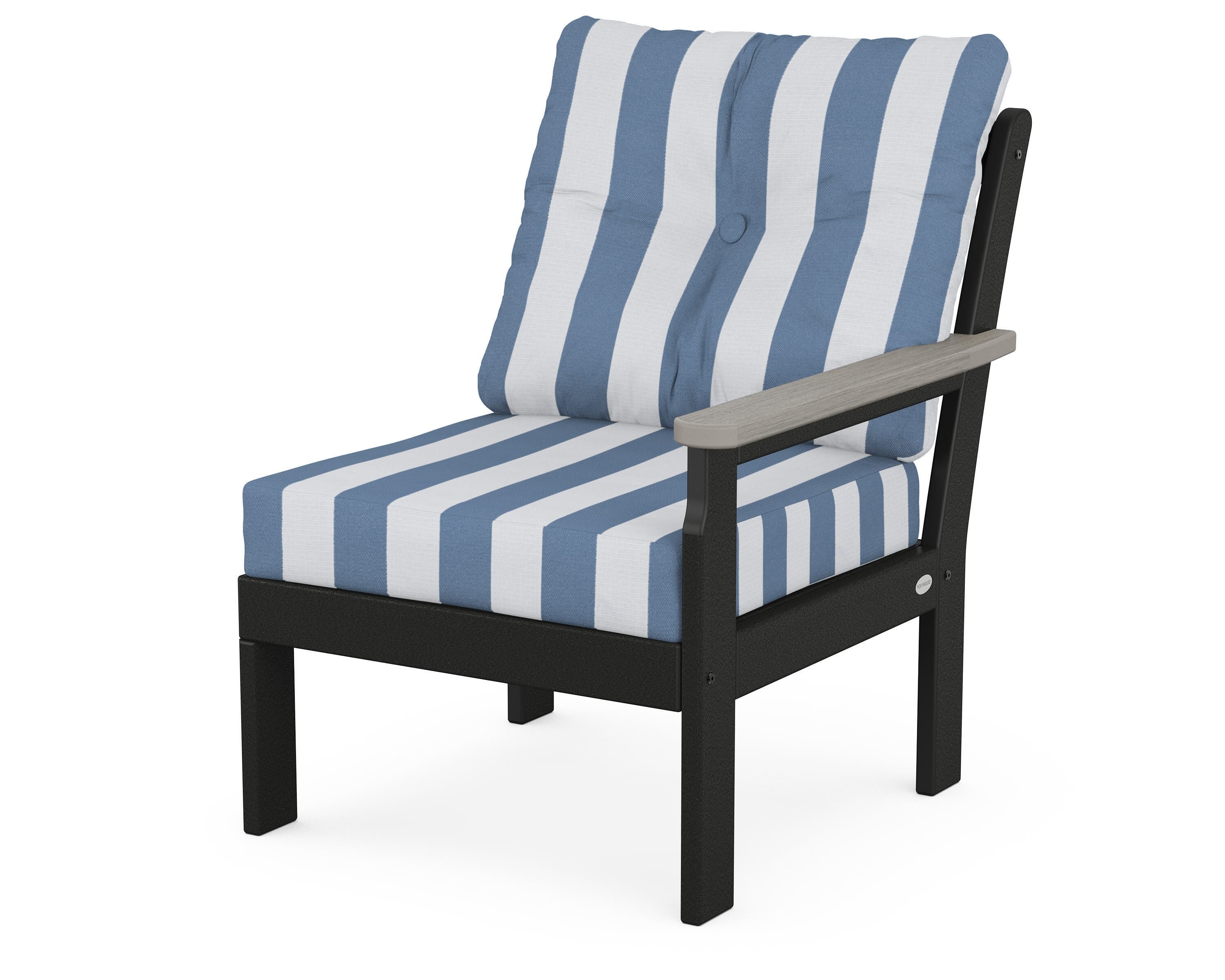 POLYWOOD® Vineyard Modular Right Arm Chair in Black / Driftwood / Cabana Stripe Sky Blue