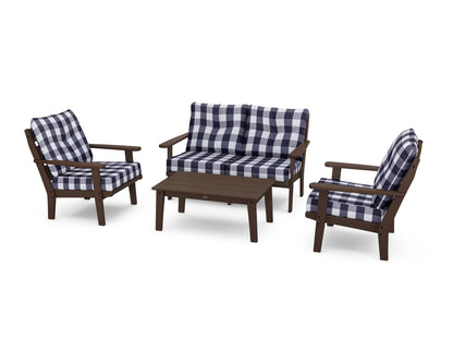 POLYWOOD® Lakeside 4-Piece Deep Seating Set in Mahogany / Buffalo Plaid Navy