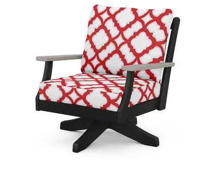 POLYWOOD® Braxton Deep Seating Swivel Chair in Black / Driftwood / Trellis Crimson