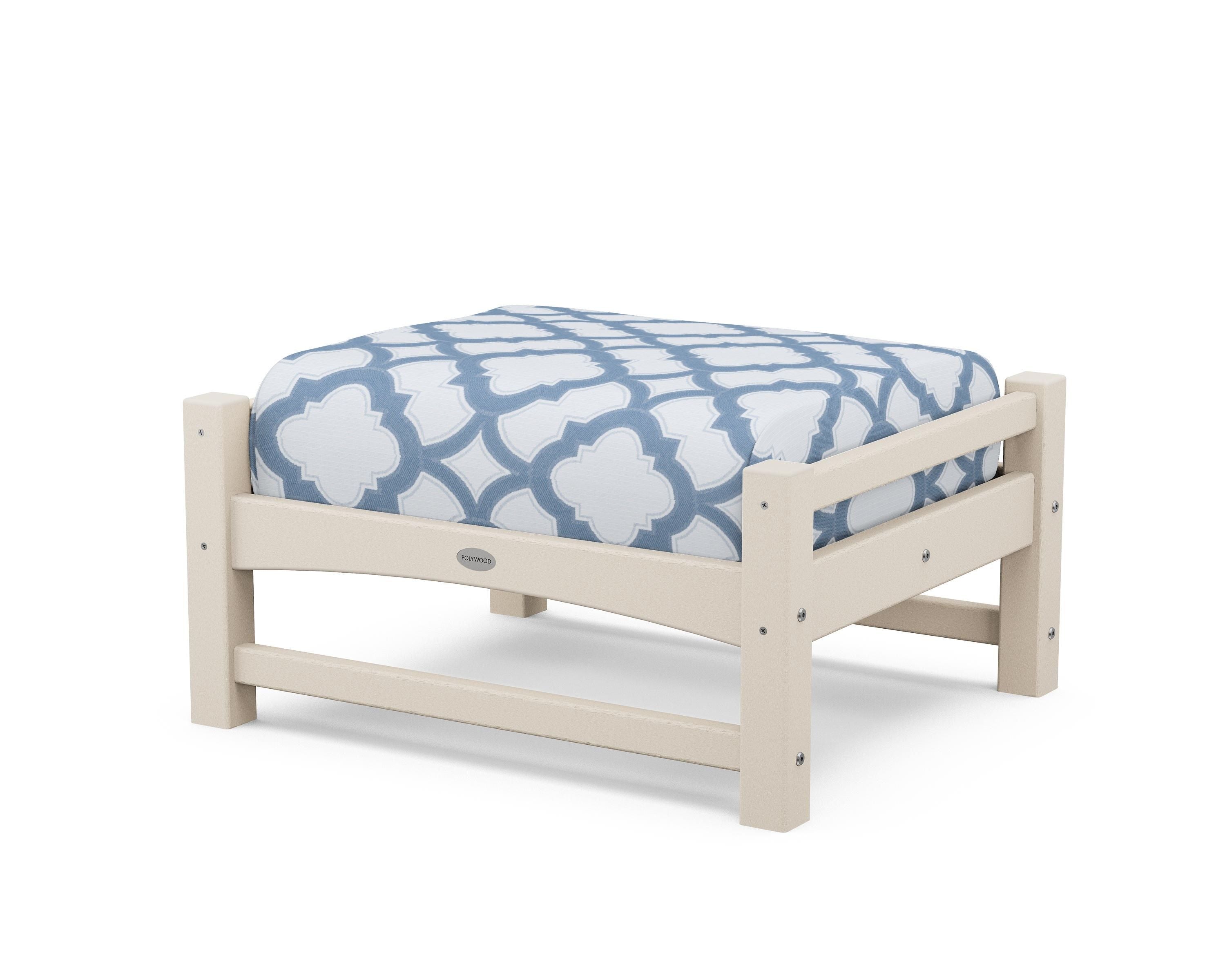 POLYWOOD® Club Ottoman in Sand / Trellis Sky Blue