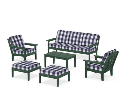 Country Living Cottage 6-Piece Lounge Sofa Set in Green / Buffalo Plaid Navy