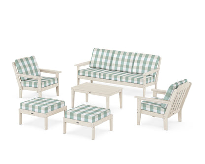 Country Living Cottage 6-Piece Lounge Sofa Set in Sand / Buffalo Plaid Glacier Spa