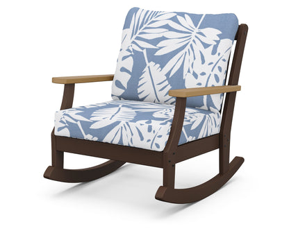 POLYWOOD® Braxton Deep Seating Rocking Chair in Mahogany / Natural / Leaf Sky Blue