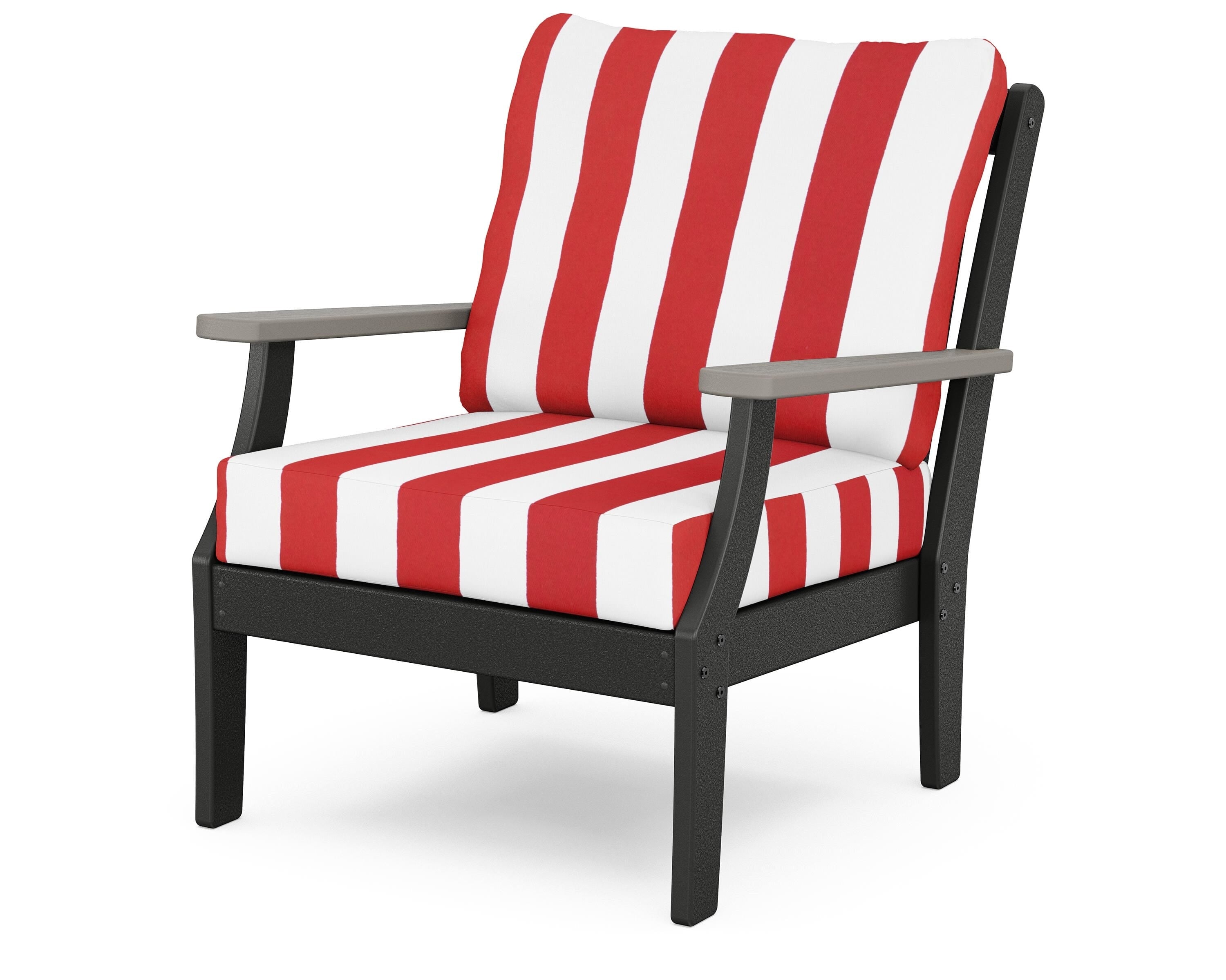 POLYWOOD® Braxton Deep Seating Chair in Black / Driftwood / Cabana Stripe Crimson