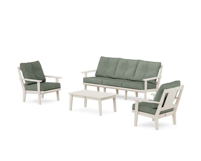 POLYWOOD® Prairie 4-Piece Deep Seating Set with Sofa in Sand / Cast Sage