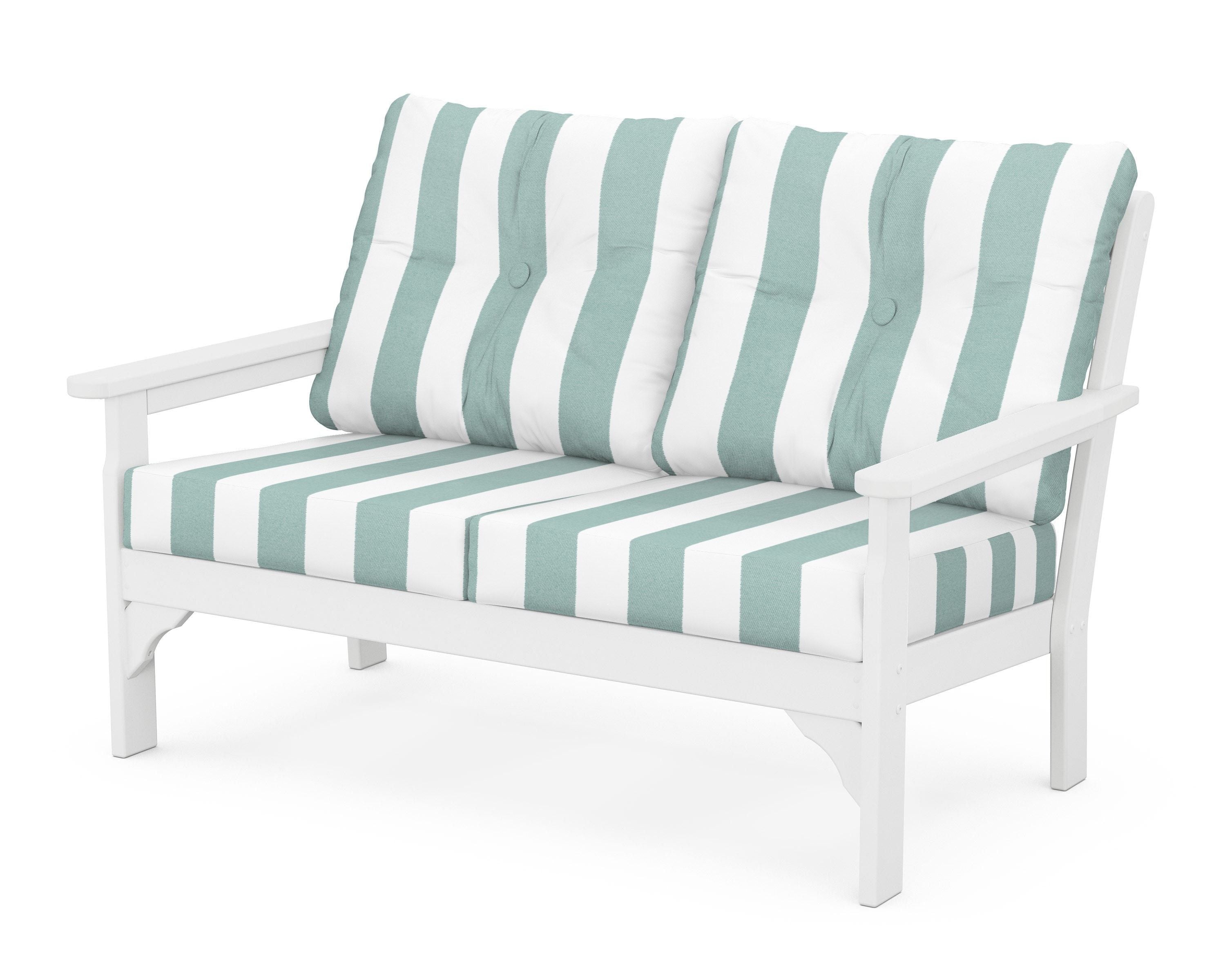 POLYWOOD® Vineyard Deep Seating Loveseat in White / Cabana Stripe Glacier Spa