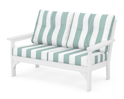 POLYWOOD® Vineyard Deep Seating Loveseat in White / Cabana Stripe Glacier Spa
