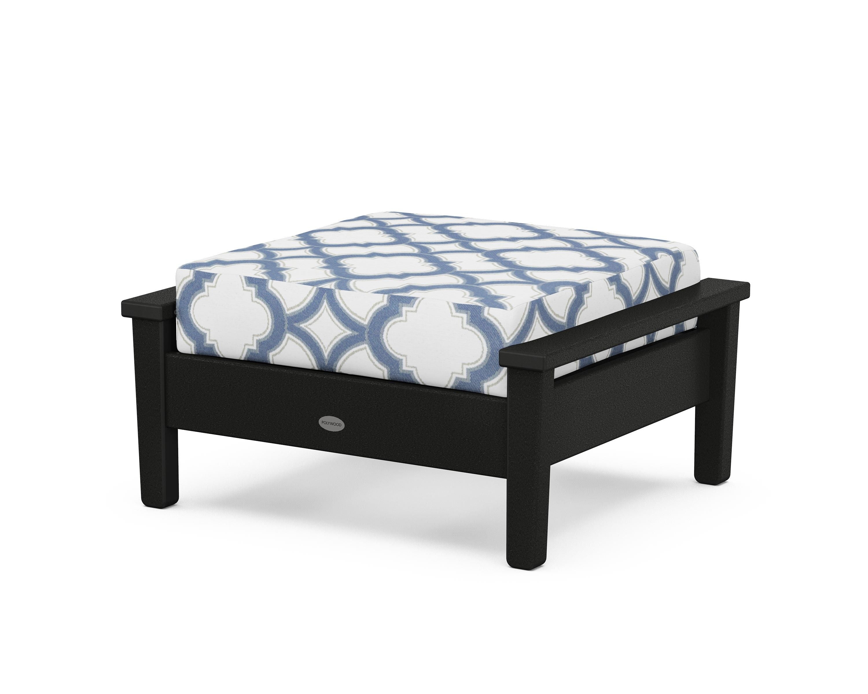 POLYWOOD® Prescott Deep Seating Ottoman in Black / Trellis Sky Blue