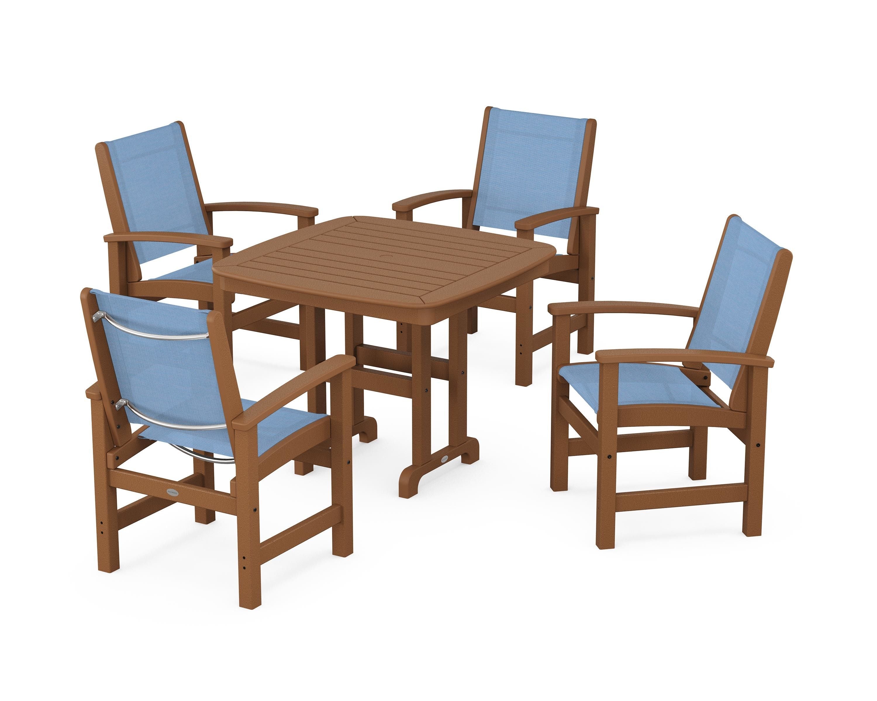 POLYWOOD® Coastal 5-Piece Dining Set in Teak / Poolside Sling