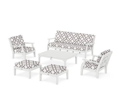 Martha Stewart by POLYWOOD® Chinoiserie 6-Piece Lounge Sofa Set in White / Trellis Grey Mist