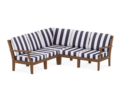 POLYWOOD® Braxton Modular 5-Piece Deep Seating Set in Teak / Cabana Stripe Navy
