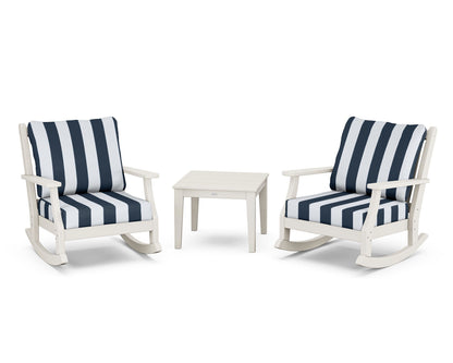 Country Living Wovendale 3-Piece Deep Seating Rocker Set in Sand / Cabana Stripe Marine Indigo