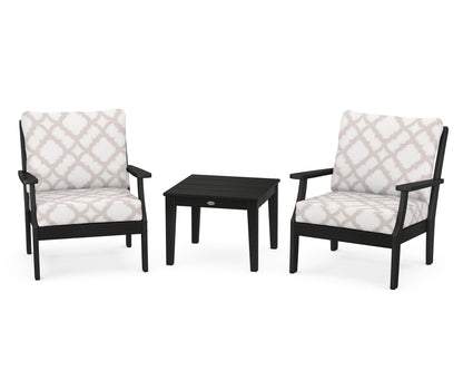 POLYWOOD® Braxton 3-Piece Deep Seating Set in Black / Trellis Dune Burlap