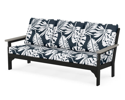 POLYWOOD® Vineyard Deep Seating Sofa in Black / Driftwood / Leaf Marine Indigo