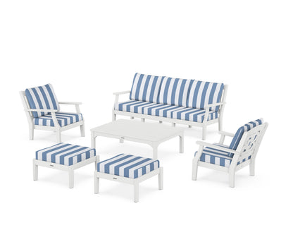 Martha Stewart by POLYWOOD® Chinoiserie 6-Piece Lounge Sofa Set in White / Cabana Stripe Sky Blue