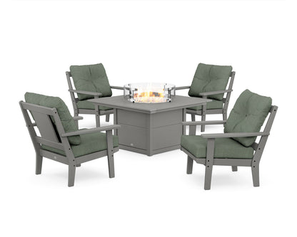 POLYWOOD® Prairie 5-Piece Deep Seating Set with Fire Pit Table in Slate Grey / Cast Sage