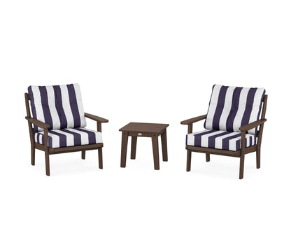 POLYWOOD® Mission 3-Piece Deep Seating Set in Mahogany / Cabana Stripe Navy