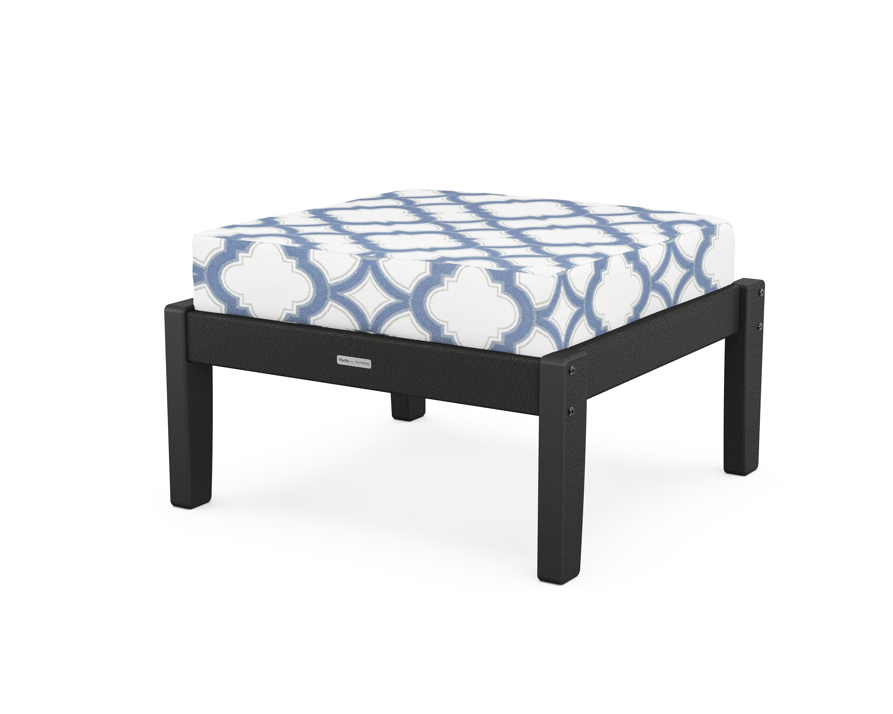 Martha Stewart by POLYWOOD® Chinoiserie Deep Seating Ottoman in Black / Trellis Sky Blue